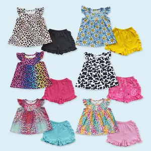 Leopard top matching shorts girls summer boutique clothes