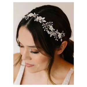 Handmade Bridal Headband Flower Wedding Hair Accessories for Brides Hair Pieces Gold Flower Girl Headpieces