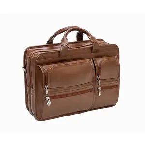 McKlein  15 in. Leather Dual-Compartment Laptop Briefcase, Brown