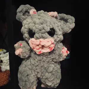 Pink grey crochet cow