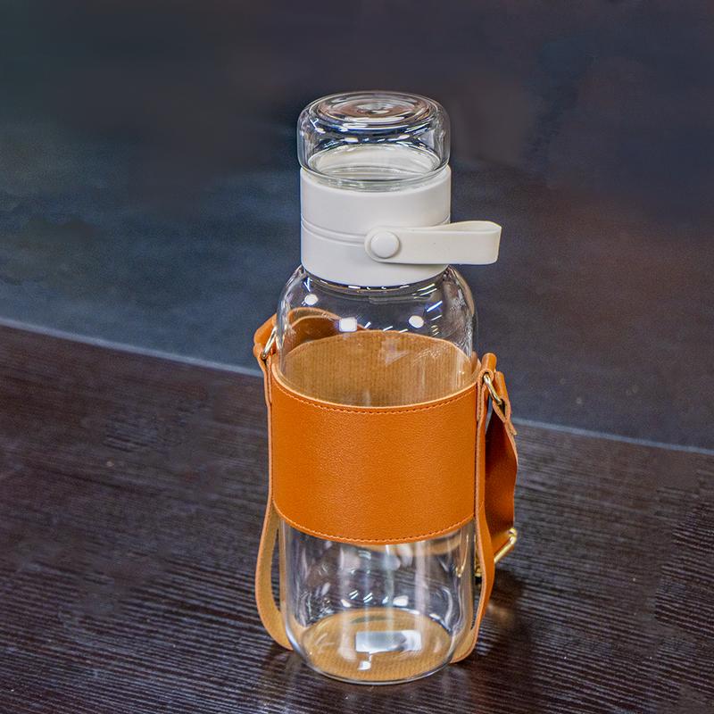 1pc Large Capacity Glass Bottle 800ml/27oz, High Quality Portable Tea Bottle With Heat Resistance, Tea Separation Function, Comes With Cup Sleeve, Perfect For Both Men And Women