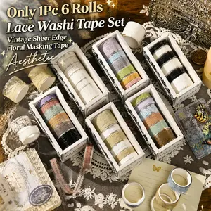 6 Rolls Lace Style Washi Tape Set for Scrapbooking, Perfect for Scrapbooks, Diaries, DIY Crafts, Spring / mother's Day/birthday/easter Decorations, DIY scrapbooks, cards, greeting cards, photos, mugs, and other decorative sticker sets, Craft Kits