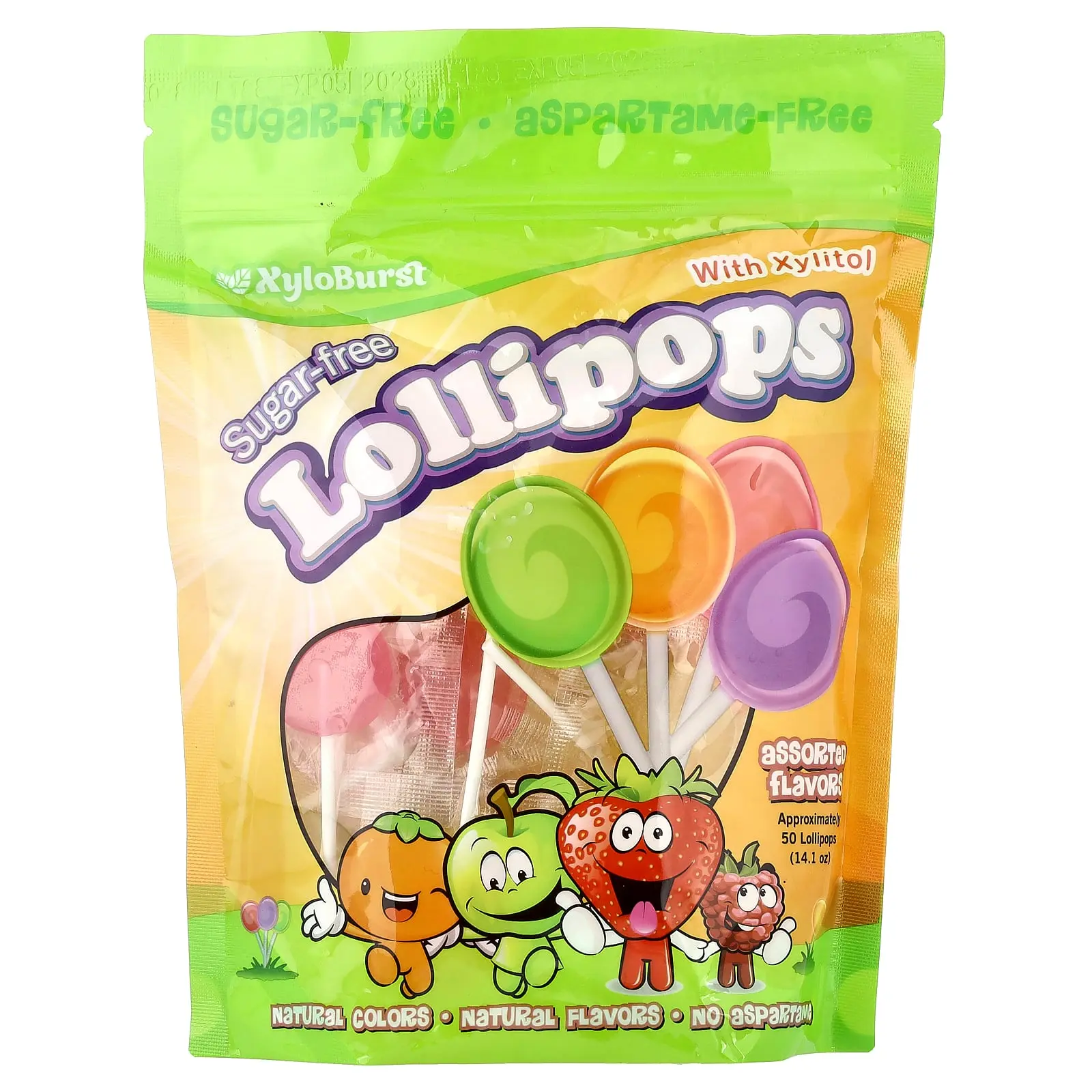 Xyloburst Sugar-Free Lollipops with Xylitol, Assorted Flavors, 50 Lollipops, 14.1 oz