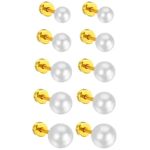 OIDEA Imitation Pearl Ball Stud Earrings Set Stainless Steel Round Cartilage Studs for Women in Multiple Sizes