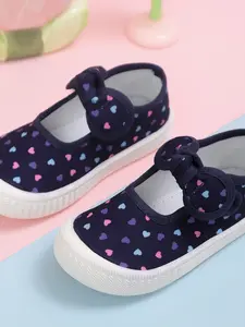 Girls' Canvas Mary Jane Shoes, Floral Print, Breathable Lightweight Bow Buckle Closure, Comfortable All-Season Toddler Shoes, Kids Shoes