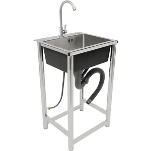 Stainless Steel Utility Sink w/Faucet, Commercial Single Bowl Kitchen Sink Freestanding, Indoor Outdoor Utility Sinks for Laundry Room Garage Shop Bathroom Home ModernAB20Lumora Living