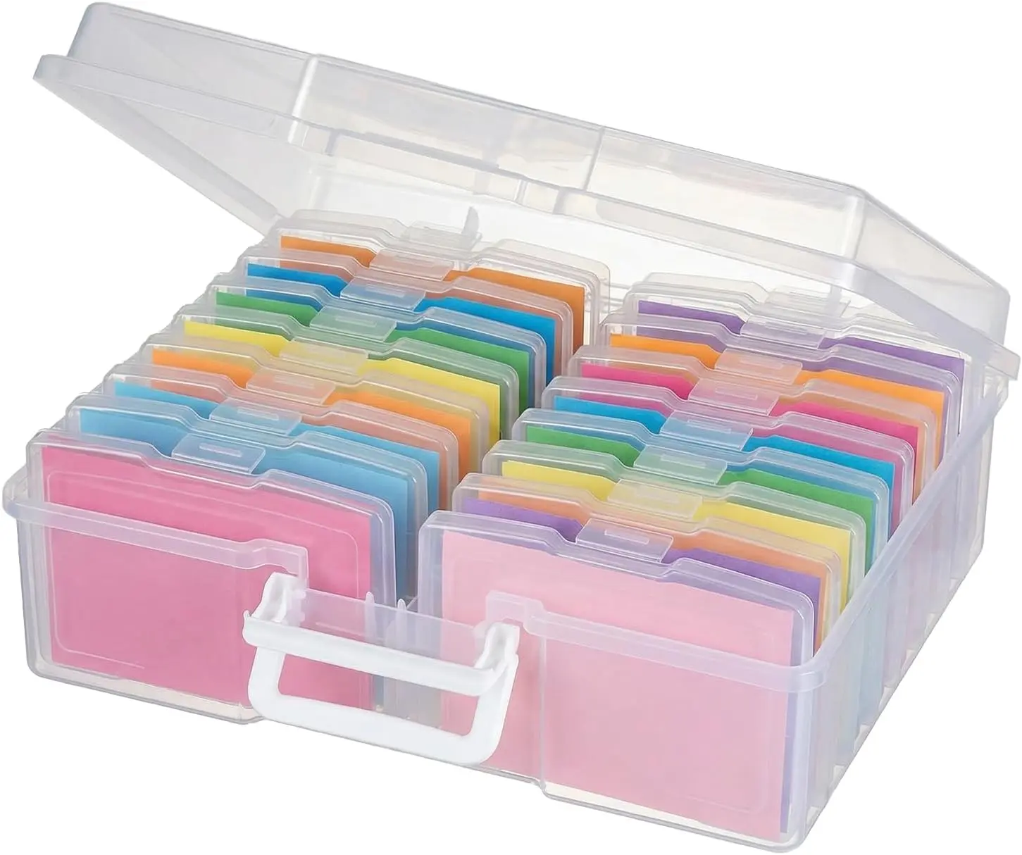 novelinks 4x6 Photo Storage Box – Clear Craft Keeper with 16 Inner Photo Organizers, Plastic Storage Containers with Handle