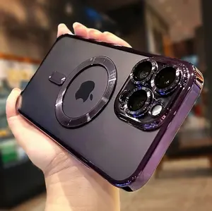 Luxury magnetic wireless charging transparent protective case, suitable for iPhone16, 15, 14, 13, 12Pro Max Plus shockproof durable non-yellowing silicone shell Cover Protection Screen Protector Casing