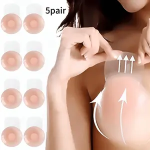 5 Pairs of Women's Reusable Liftable Sticky Bra Nipple Covers, Perfect for Backless, Comfortable and Reliable Adhesive Solution, Adhesive Bra Inserts
