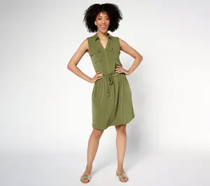 Susan Graver Every Day Regular Liquid Knit Drawstring Waist Dress