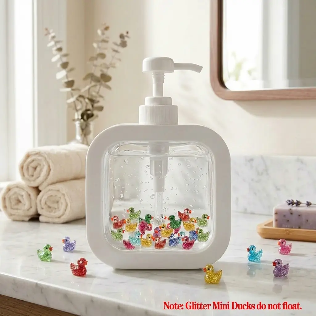 30Pcs Glitter Mini Ducks and Hand Soap Dispenser for Bathroom& Kitchen,Colorful Tiny Ducks to Hide,Hand Soap Dispenser Decoration Mini Ducks,