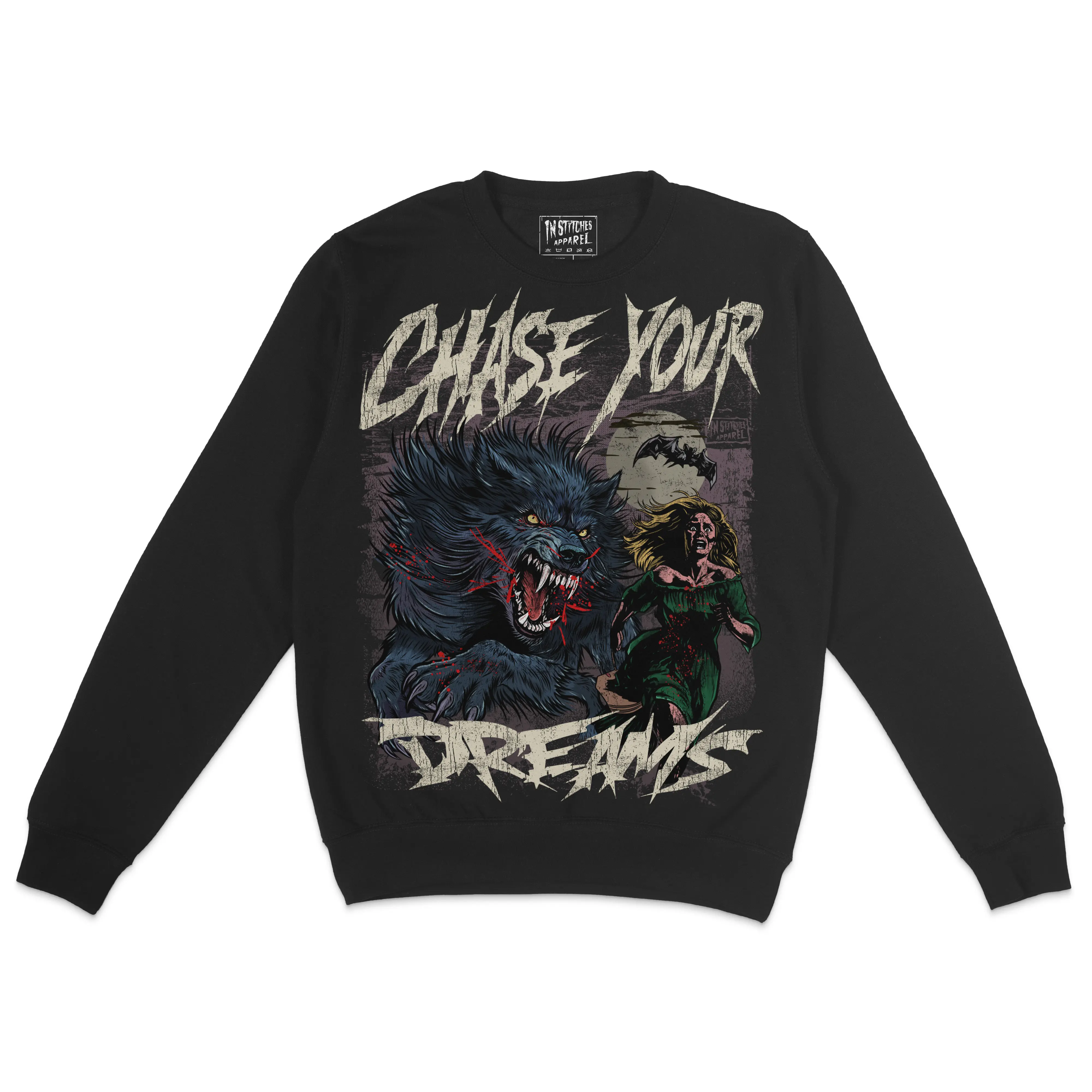 Fleece Crewneck Sweatshirt - Chase Your Dreams, Humor, Dark Comedy, Alt Fashion, Alternative Motivational Gift