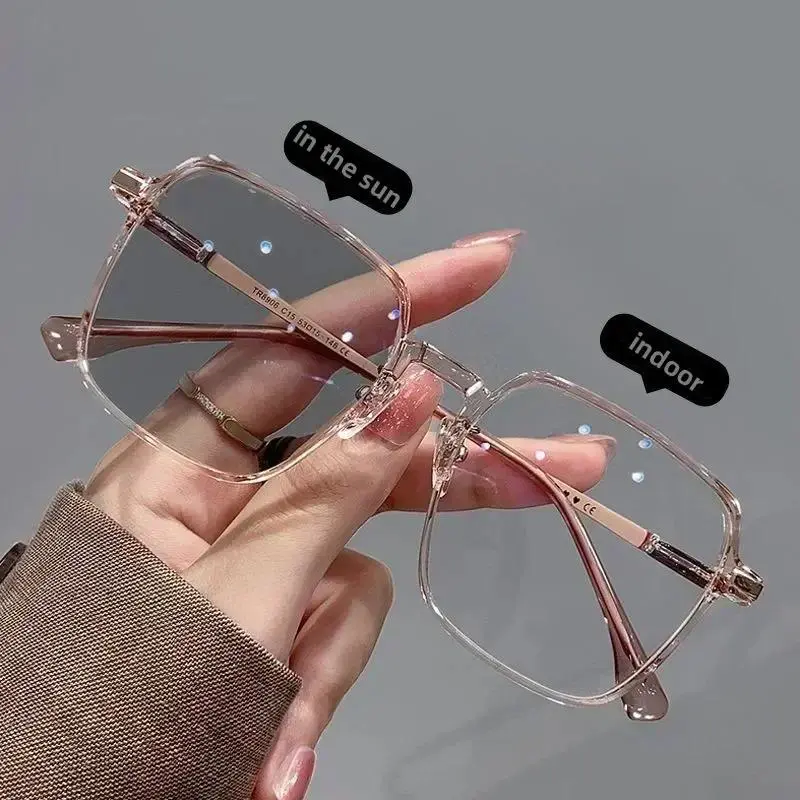 Photochromic Anti-blue Light Reading Glasses Women Large Frame Color-changing Hyperopia Glasses Ultra Light Unisex Glasses