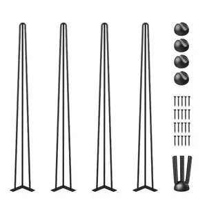 VEVOR Hairpin Table Legs 36 in Black Set of 4 Desk Legs 220 lbs Load Capacity Each Leg Hairpin Desk Legs 3 Rods for Bench Desk Dining End Table Chairs Carbon Steel DIY Heavy Duty Furniture Legs, Hairpin Legs