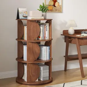 3 Tier Rotating Bookshelf,360 Display Small Corner Bookcase Tower,Floor Standing Kids Rotating Bookshelf Organizer for Living Room Bedroom Small Space (Walnut)