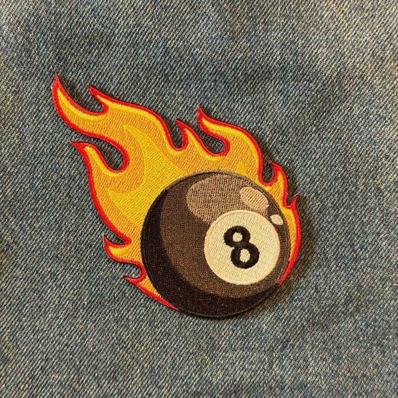 Zaroqui 3.5” 8 Ball on Fire Truck Patch Iron On Embroidered Cotton High-Quality Design for Backpacks Jackets Clothing and More Soft Comfortable Material