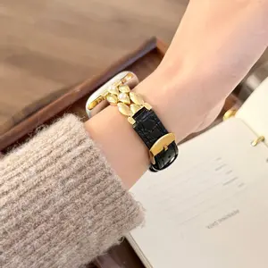 Fashion Elegant Crocodile Pattern Leather Watch Band, Adjustable Pearl Inlay, Suitable for Apple Watch S11/s10/9/8/7/6/5/4/3, Unisex