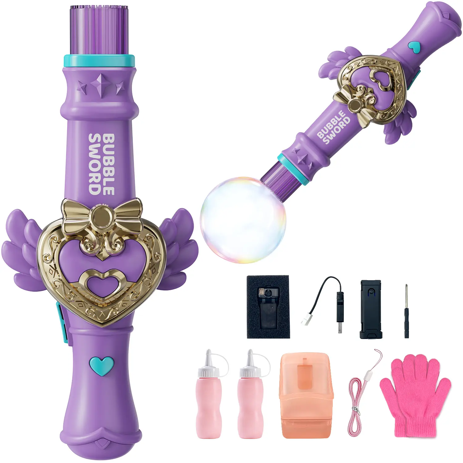 2026 Magic Bubble Wand with Colorful Smoke Effects, Rechargeable Automatic Electric Smoke Bubble Machine, Includes 2 Bubble Liquid Bottles & Smoke Generator, Perfect for Outdoor Parties, Rechargeable & Kid-Friendly Design