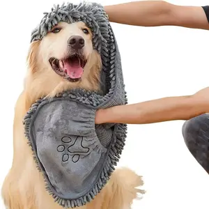 Ultra-Absorbent Pet Drying Mitt, Chenille Dog Towel Glove for Bathing & Grooming，Quick-Dry Pet Towel with Hand Pocket, Washable Dog/Cat Drying Cloth