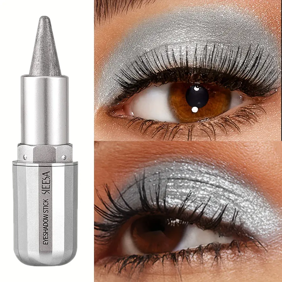 Silver Color High Pigmented Metallic Eyeshadow Stick, High Color Payoff for Long-Lasting Makeup, Easy to Apply for Daily and Party Looks, High Pigment