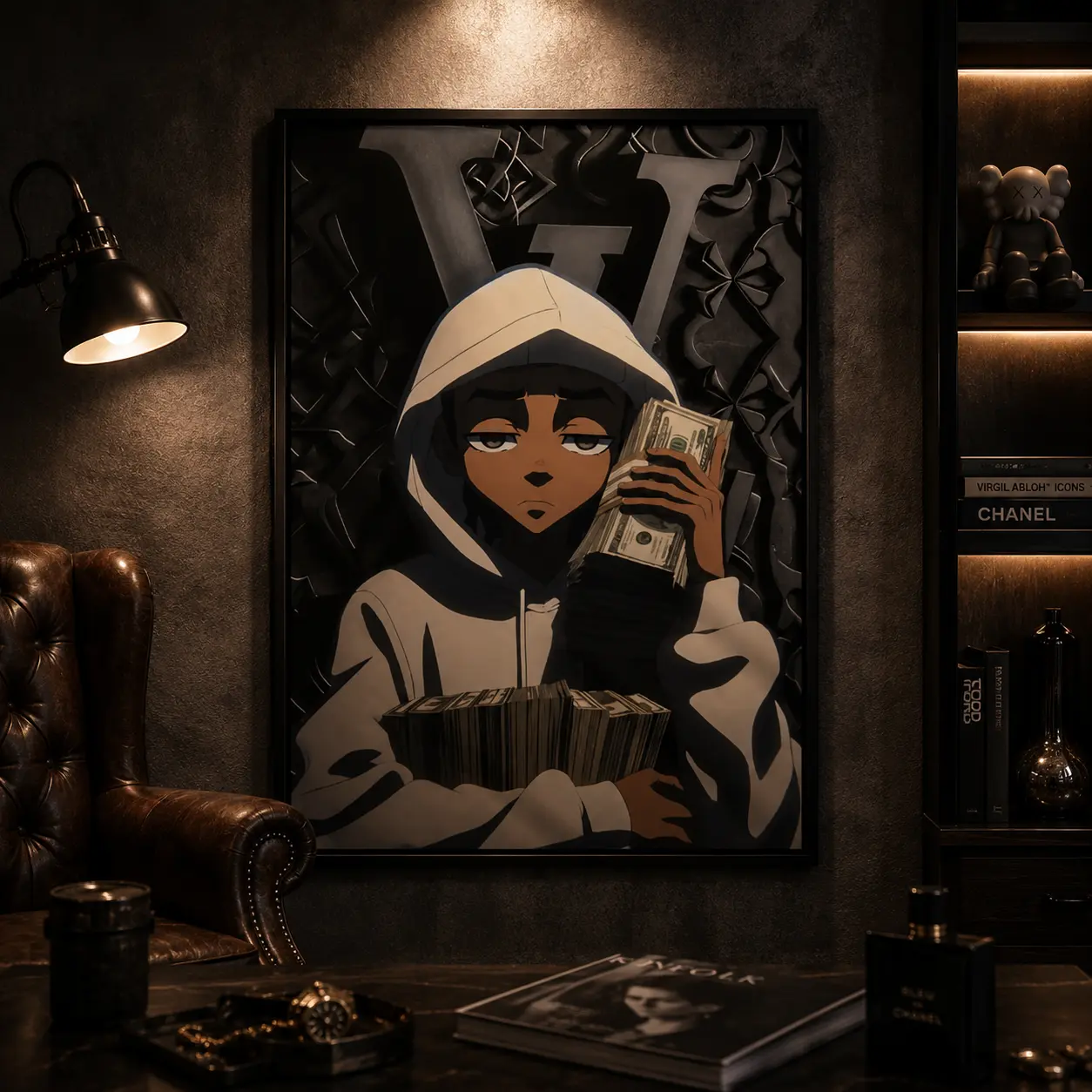 The Boondocks Riley Hoodie Cash Money Framed Canvas Wall Art, Luxury  Monochrome Cartoon Poster, Stacked Dollar Bills Anime Print, Teen Boy Bedroom Man Cave Decor, Hip Hop Cartoon Fan Wall Hanging Gift