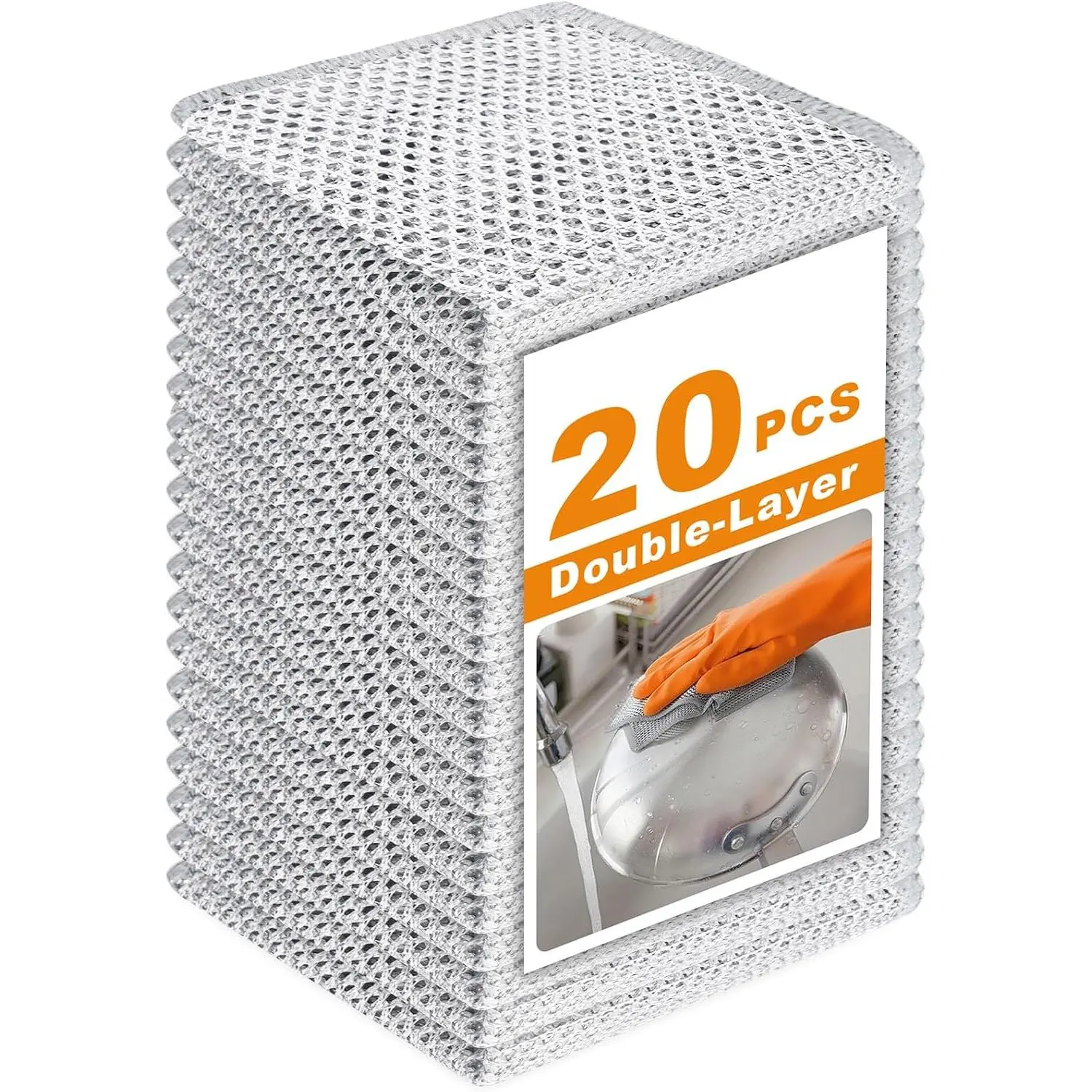 20 Pcs New Upgrade 2-Layer Metal Dish Cloth, 7.87x7.87 Inch Cleaning Cloth | No Scratches Wire, Reusable Multipurpose Wire Dishwashing Rag for Kitchen Cleaning Cloths,Sinks,Dishes,Stove Top, Dimensions