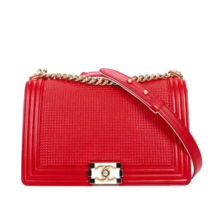 Pre-owned CHANEL Calfskin Crossbody Bags Boy Red 74090833