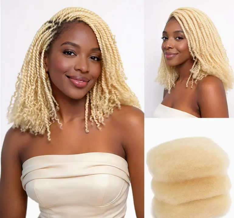 #613 Blonde Afro Kinky Human Hair Bulk Extensions for Braiding Natural Kinky Texture 3 packs for full head