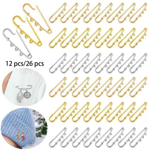 Safety Pins, Heavy Duty Safety Pins Metal Brooch Pin with Loops, Kilt Pins, Sock Pins Charms for Blankets Skirts Knitted Fabric Crafts