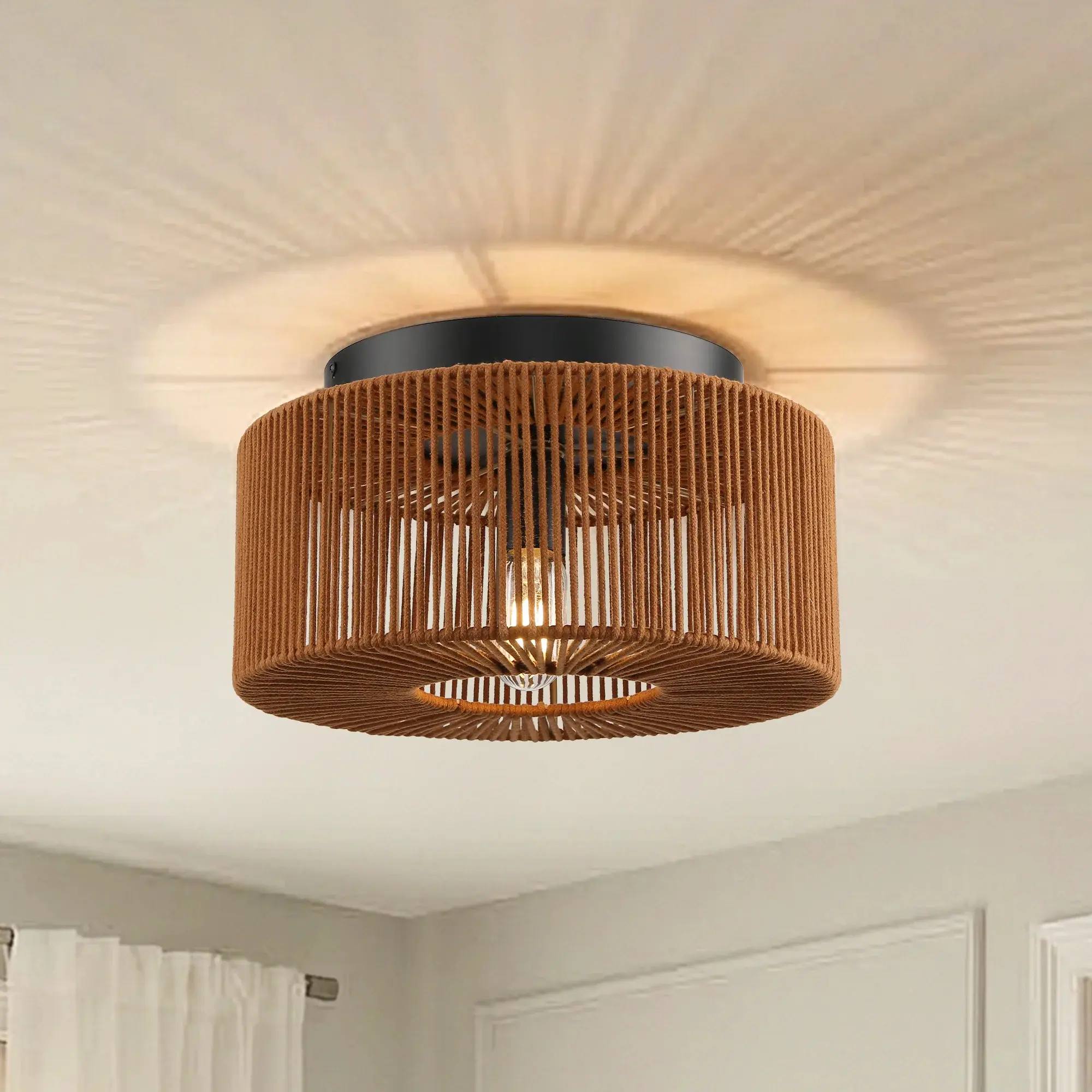 Setlla 1-Light Farmhouse Flush Mount Ceiling Light, Rustic Home Decor Lamp