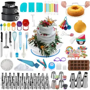 398PCS Cake Decorating Supplies Kit, Baking Tools Set for Cakes – 3 Packs Springform Cake Pans Cake Rotating Turntable 48 Numbered Piping Icing Tips 4 Russian Nozzles 9 Fondant Tools for Beginners