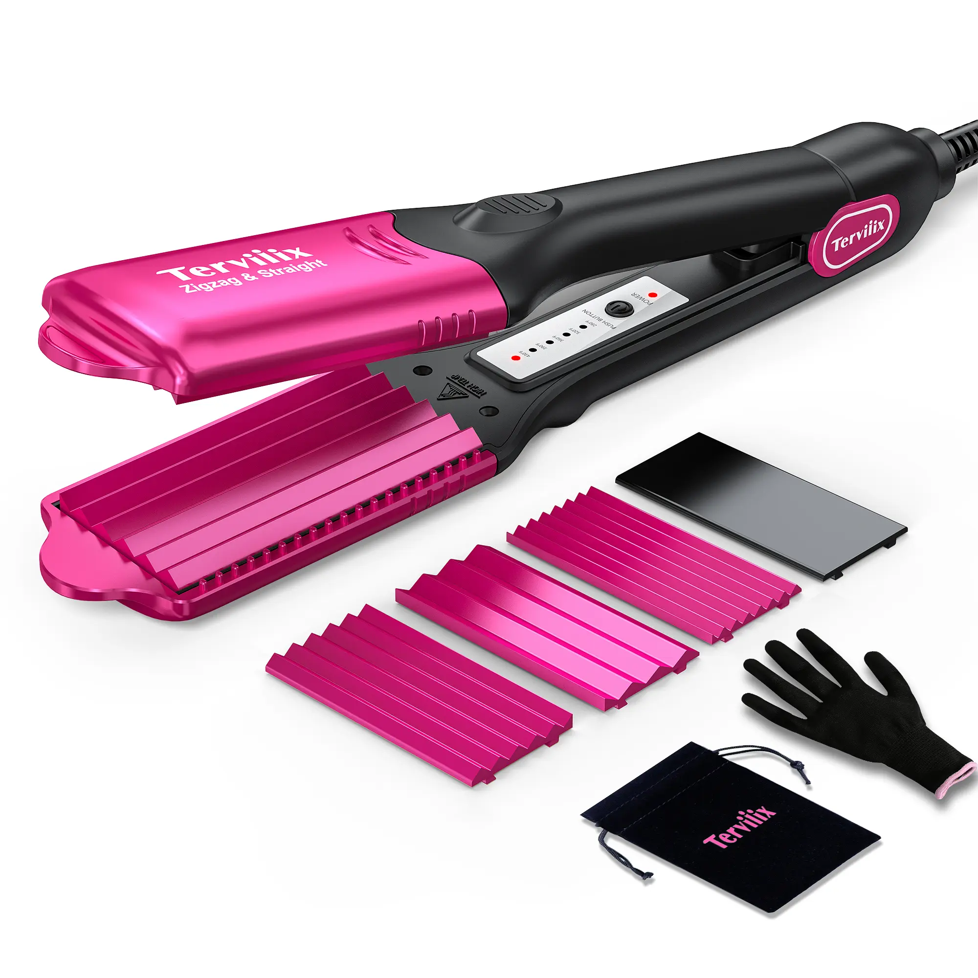 Terviiix 4-in-1 Hair Crimper with 4 Interchangeable Plates, Keratin & Argan Oil Infused Ceramic Hair Iron, Volumizing Crimping Iron , 5 Heat Settings 280–430°F, Auto Shut Off, Dual Voltage