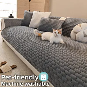 1 PC Quilted Sofa Cover, Pet Friendly Thick Plush Couch Seat Pad, Soft Non Slip Sofa Protector Mat, Machine Washable Anti Scratch Couch Cover, Cozy Solid Color Sofa Pad for Sectional Loveseat 3 Seater Living Room.