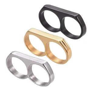 Mens 304 Stainless Steel Double Ring Rings Black Gold Silver Size 7-12 Z722