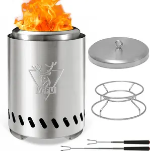 Smokeless Fire Pit with Removable Ash Pan, Heavy Duty 304 Stainless Steel Outdoor Firepit in Silver, Low Smoke Portable Fire Pit for Outside Patio Camping Backyard Heating and Ambience, Durable Clean Burning Design for Home Garden Use (19 inch)