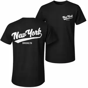 Men's Pure Cotton Short-Sleeve Shirt With Newyork Brooklyn Print—A Unisex Casual Style Perfect For Spring And Summer; Featuring A Cool Graphic Design And A Classic Crew Neck, Suitable For All Four Seasons.