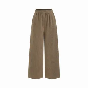 Cider Mid Rise Leopard Print Elastic Waist Wide Leg Trousers