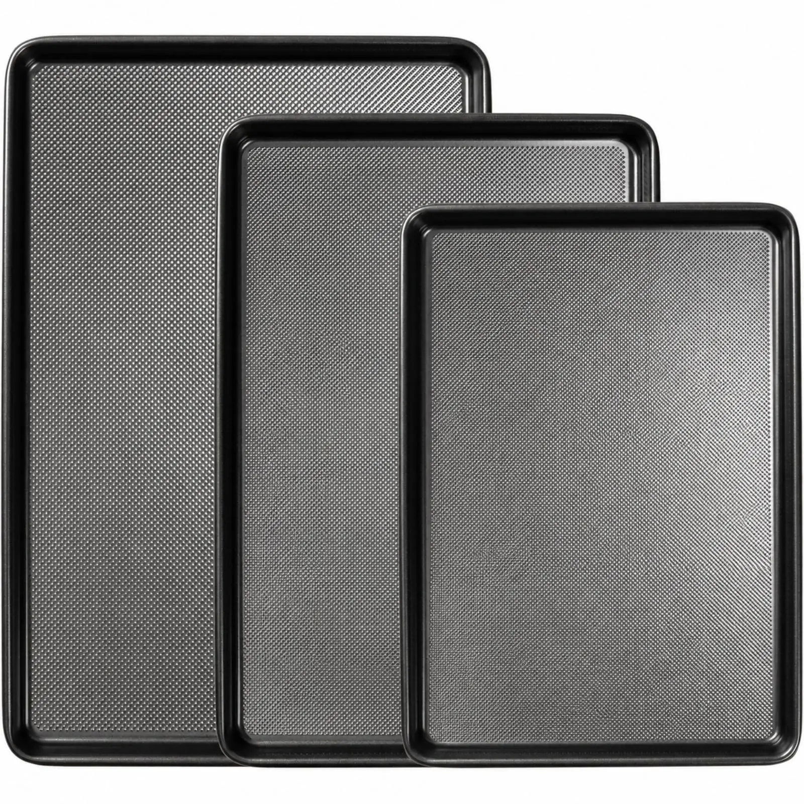 Baking Sheet Pan Set of 3, Nonstick Cookie Sheets for Oven, Heavy Duty Carbon Steel Baking Trays with Diamond Texture, 0.8mm Thick, Half Sheet & Jelly Roll Pans