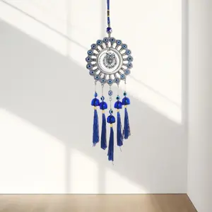 Ethnic Style Blue Eyes Owl Wind Chime, Evil Eye Home Decor Hanging Ornament, Creative Fringe Bell Feng Shui Decoration, Window Wall Outdoor Decor