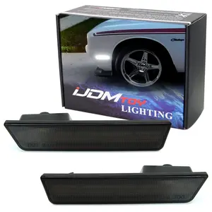 iJDMTOY Smoked Lens White Full LED Front Side Marker Light Kit For 2008-14 Dodge Challenger, Powered by 24-SMD LED