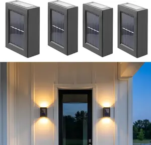 4PACK Solar Fence Lights - Solar Powered Up & Down Spot Lights, Waterproof Dimmable Outdoor Wall Lamp, No Drilling Garden Patio Decorative Lighting