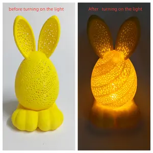 3D Printed Easter Rabbit Lamp, Elegant Hollow Lace Design, Perfect for Coffee Table or Desk Ambient Lighting, Trendy Decor Piece