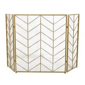 Geometric Metal Foldable Mesh Netting 3 Panel Living Room Fireplace Screen with Chevron Pattern