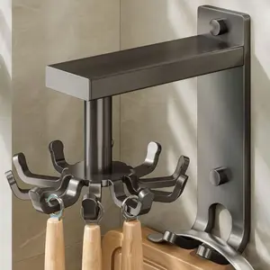Rotating kitchen hook, no-drill required, for spatulas and spoons, movable, multifunctional kitchen utensil and knife rack, kitchen storage rack