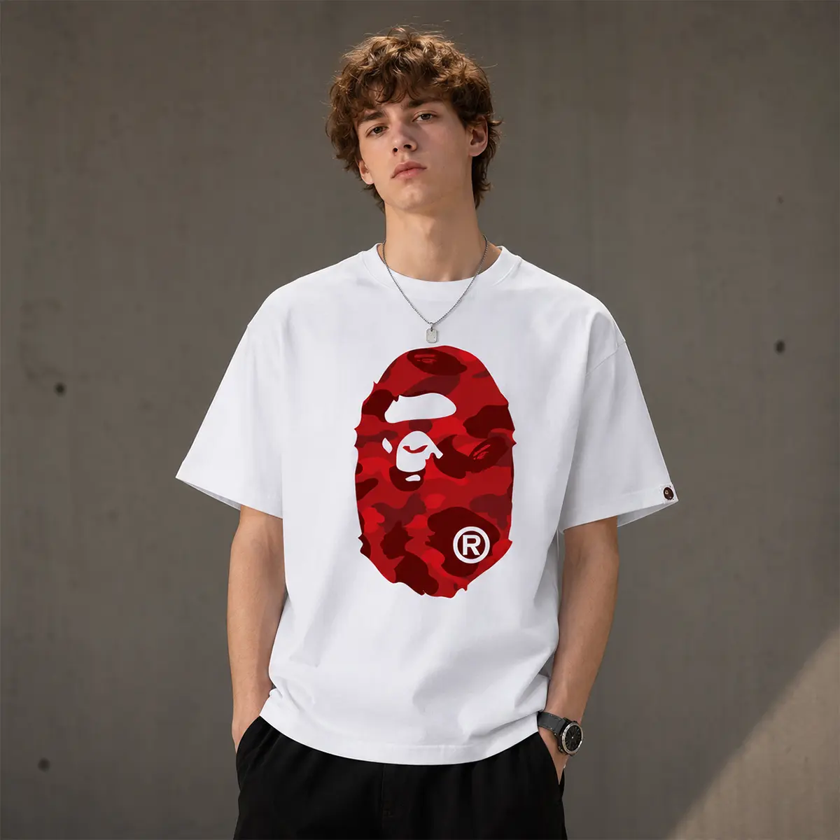 BAPE Color Camo Big Ape Head Tee 'White/Red'