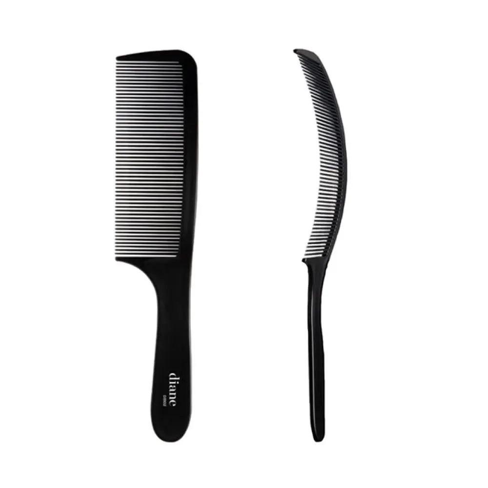 Diane Ergonomic Curved Barber Fade Comb, Lightweight Clipper Over-Comb Tool for Flat Tops and Short Hairstyles, Professional Styling, Black, Barber Fade Combs