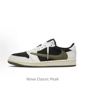 Leather, low-top, retro basketball shoes for women in black and green olive style