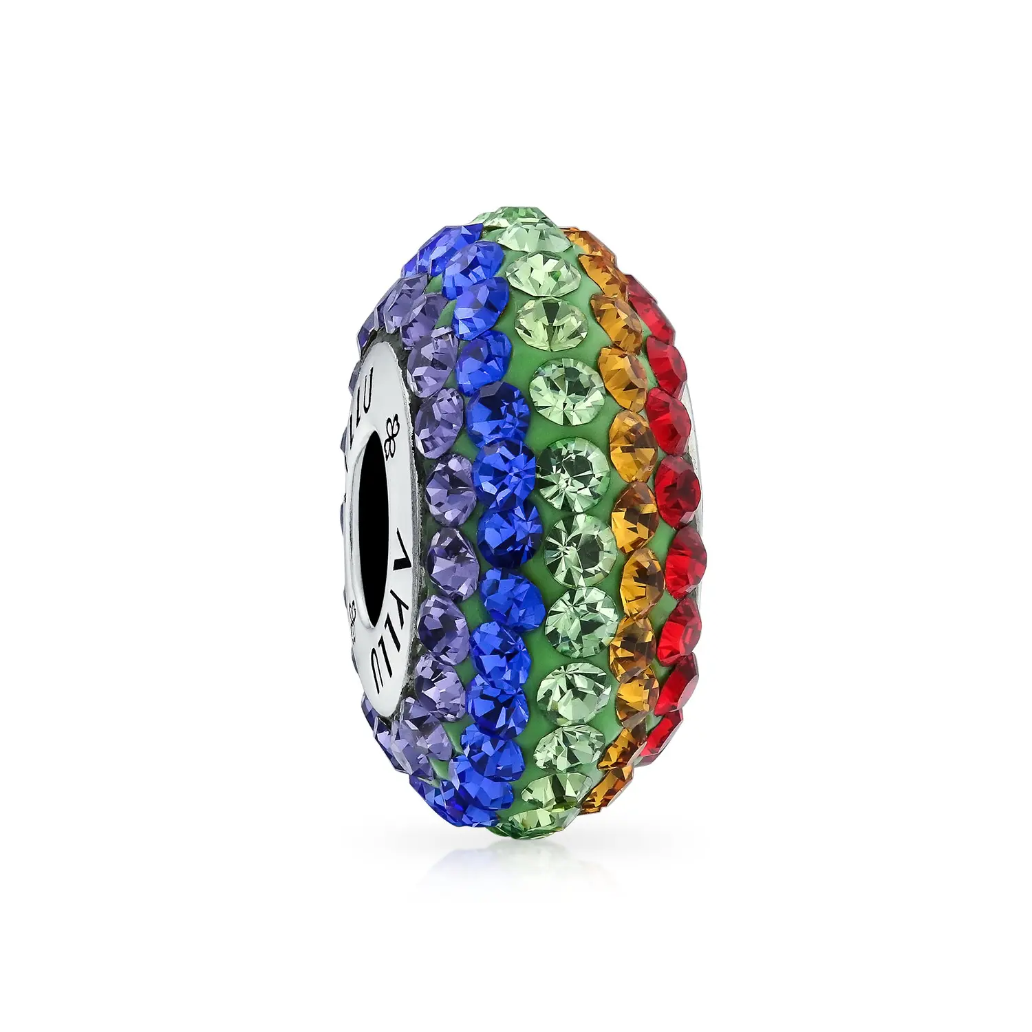 .925 Sterling Silver Colorful Crystal LGBTQ Rights Symbol Rainbow Spacer Charm Bead for Bracelet