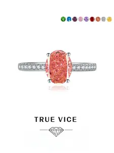 "Pink Crystal Glow • Promise Ring" Exquisite Oval Padparadscha Ring, Brilliant High-Carbon Diamond Ice-Cut Zircon, Luxury Statement Ring.