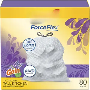 ForceFlex Tall Kitchen Trash Bags, 13 Gallon, Gain Lavender, 80 Count (Package May Vary)